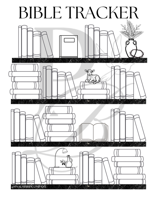 Bible tracker printable showing all 66 books of the Bible organized for reading progress